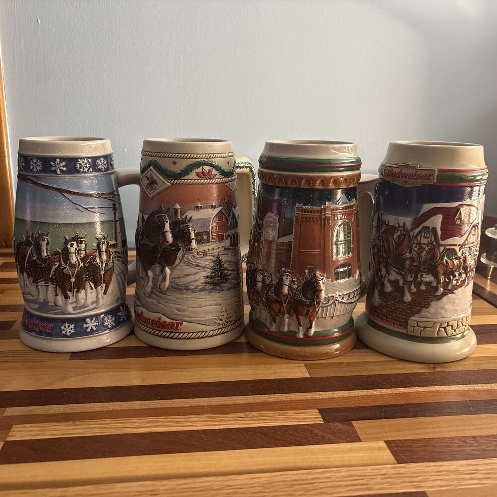 Budweiser Beer Stein Christmas 1995, 1996, 1997,1998